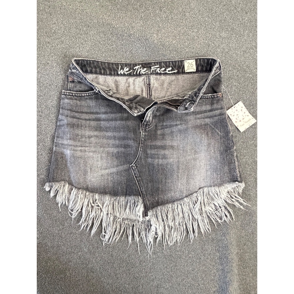 Free People Maverick Denim Skirt Womens 26 Black NEW Frayed Hem Mini OB1006435